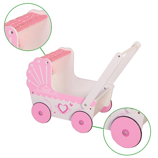 Wooden Doll Stroller with Canopy ECOTOYS