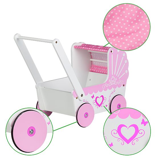 Wooden Doll Stroller with Canopy ECOTOYS