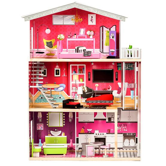 Wooden dollhouse with Kayla lift
