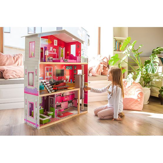 Wooden dollhouse with Kayla lift