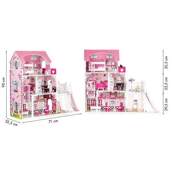 Wooden dollhouse with Victoria elevator