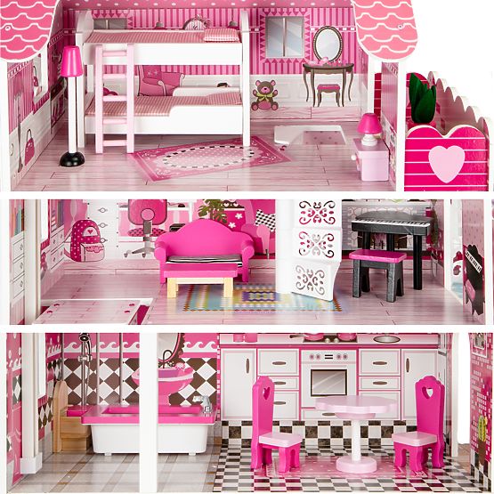 Wooden dollhouse with Victoria elevator
