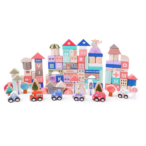 Wooden Educational City Blocks with Mat 115 pcs ECOTOYS