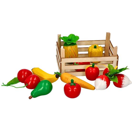 Wooden Fruit and Vegetables in a Crate