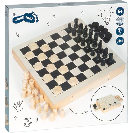 Wooden Game Set 3 in 1 - Chess, Checkers, Mill
