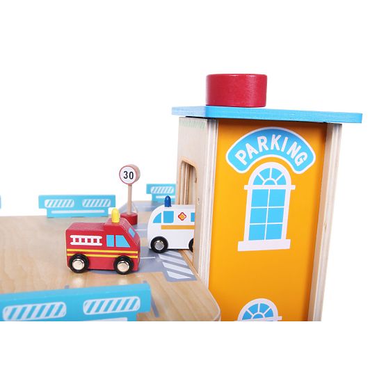 Wooden garage with cars and lift