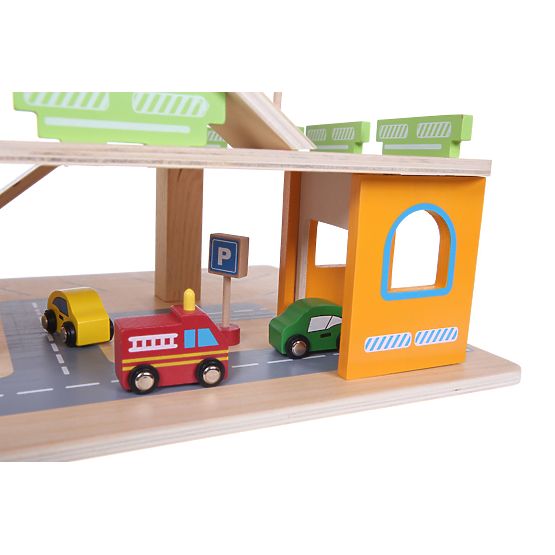 Wooden garage with cars and lift