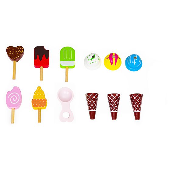 Wooden Ice Cream Cart for Kids Shop 12 Elements ECOTOYS