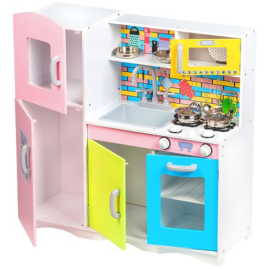 Wooden kitchenette with equipment for children