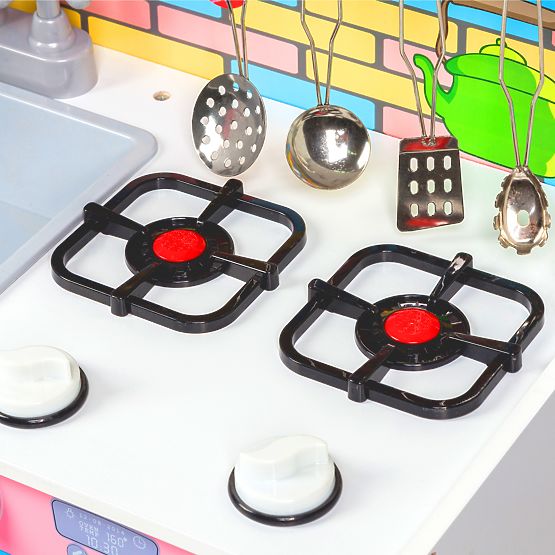 Wooden kitchenette with equipment for children