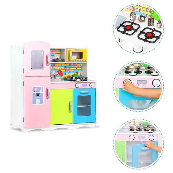 Wooden kitchenette with equipment for children