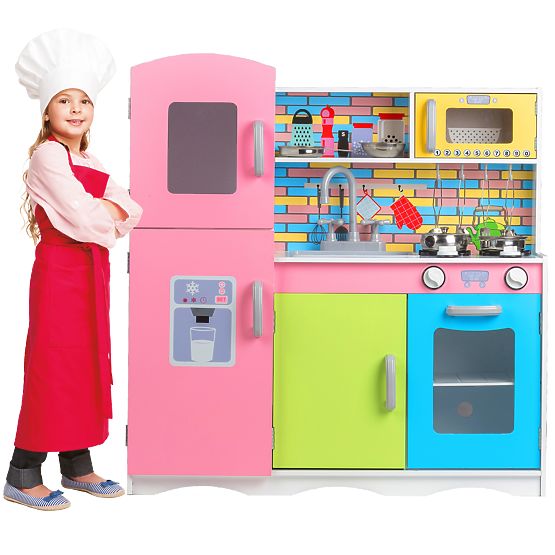 Wooden kitchenette with equipment for children