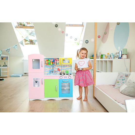 Wooden kitchenette with equipment for children
