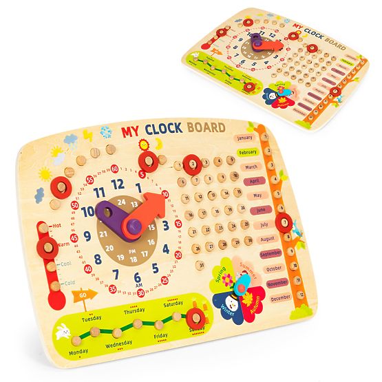 Wooden Manipulative Board for Children Calendar Clock ECOTOYS