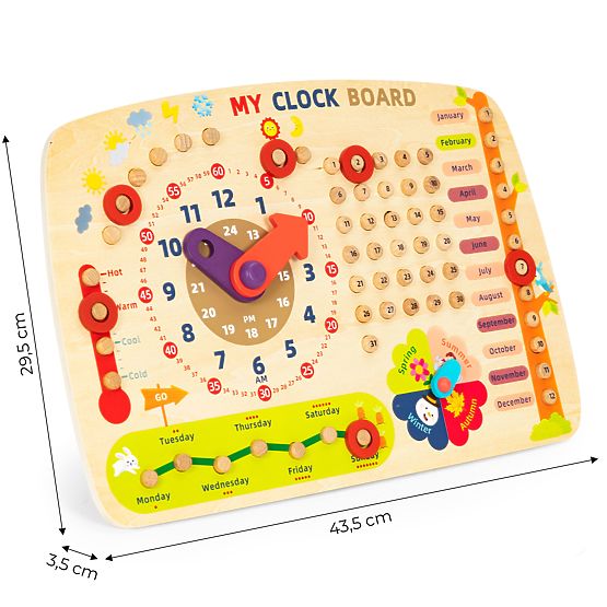 Wooden Manipulative Board for Children Calendar Clock ECOTOYS