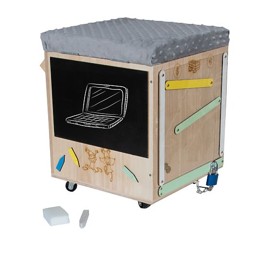 Wooden Montessori Activity Stool - Natural / Gray