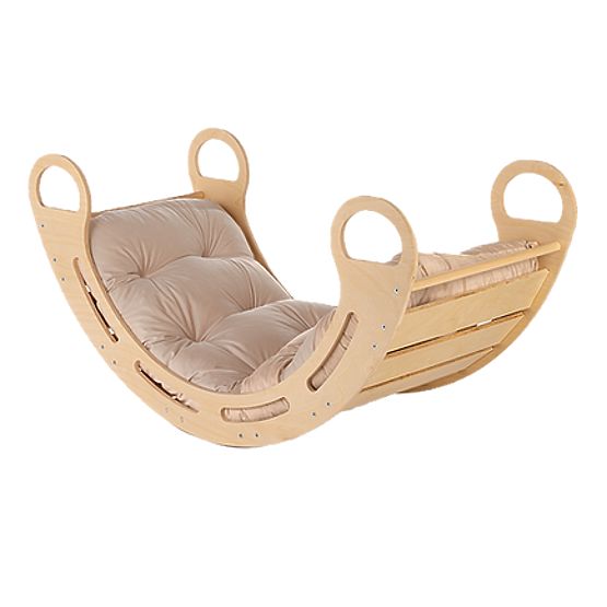 Wooden Montessori Swing with Beige Cushion - 100 cm