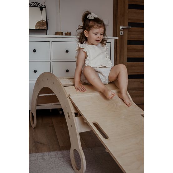 Wooden Montessori Swing with Slide/Climbing Wall L - Natural