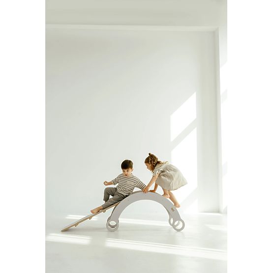 Wooden Montessori Swing with Slide/Climbing Wall M - White