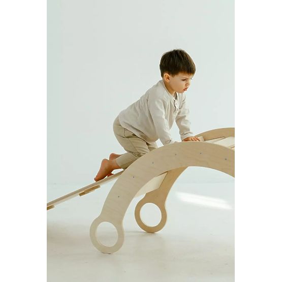 Wooden Montessori Swing with Slide/Ladder M - Natural