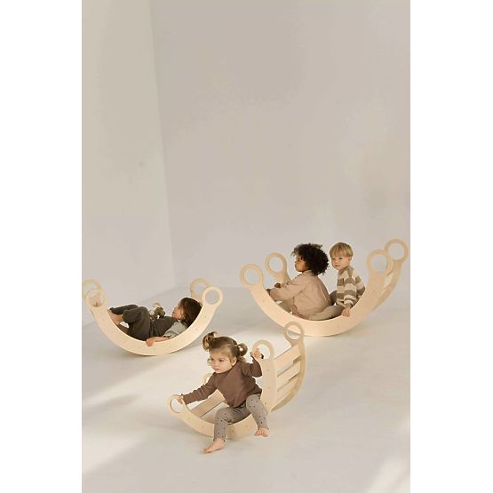 Wooden Montessori Swing with Slide/Ladder M - Natural