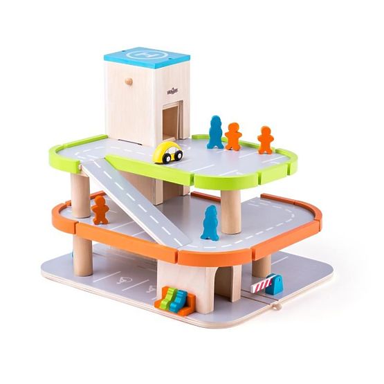 Wooden parking lot with lift