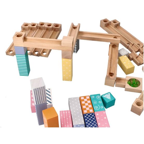 Wooden Pastel Marble Run 53 pcs