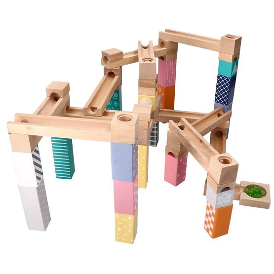 Wooden Pastel Marble Run 53 pcs