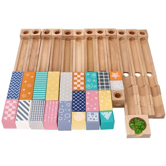 Wooden Pastel Marble Run 53 pcs