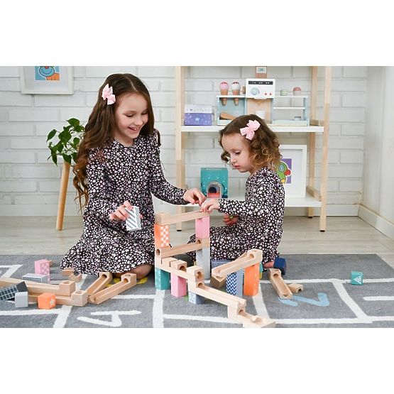 Wooden Pastel Marble Run 53 pcs