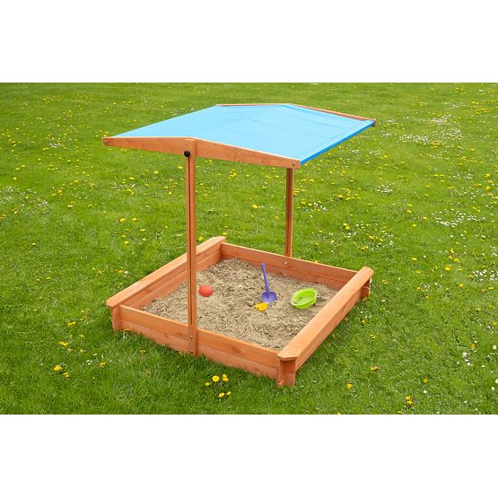 Wooden Sandbox with Benches and Canopy 120 x 120 - Blue