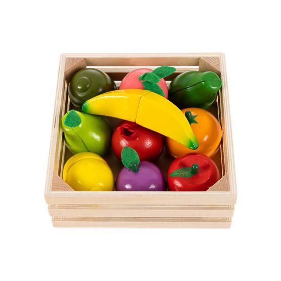 Wooden set of fruits in a crate