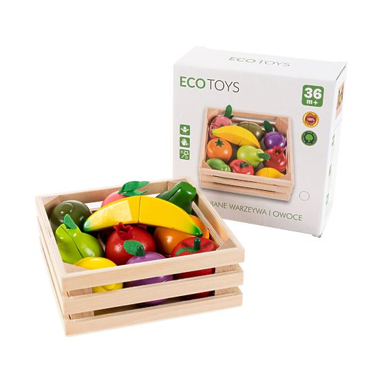 Wooden set of fruits in a crate