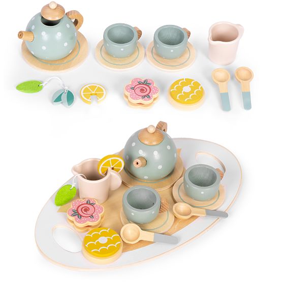 Wooden Tea Set Teapot Cups 14 Pieces ECOTOYS