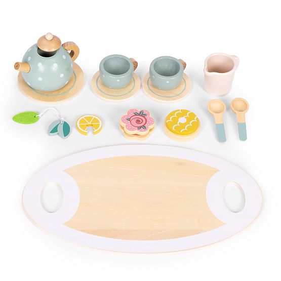 Wooden Tea Set Teapot Cups 14 Pieces ECOTOYS