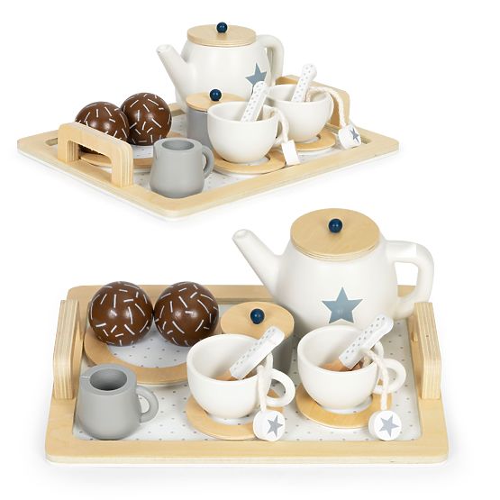 Wooden Tea Set Teapot Cups 17 Pieces ECOTOYS