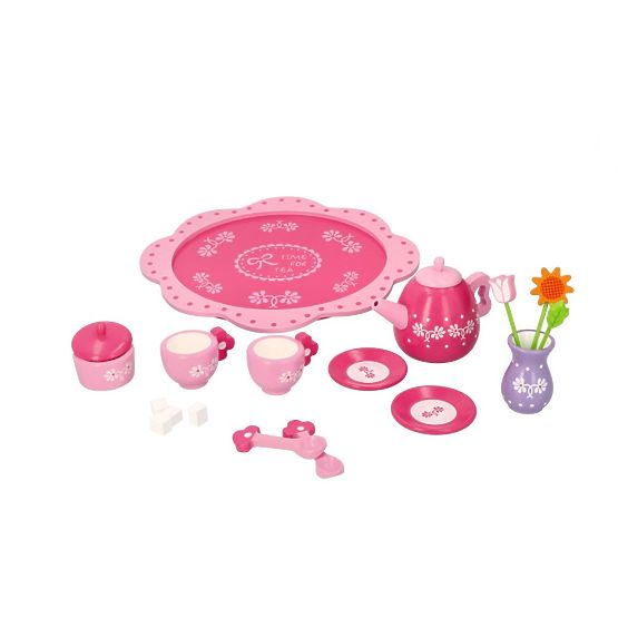 Wooden Tea Set with Flowers