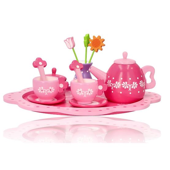 Wooden Tea Set with Flowers
