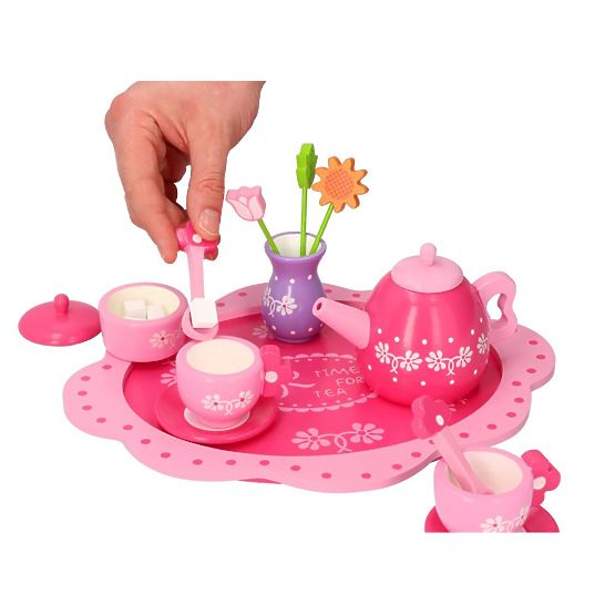 Wooden Tea Set with Flowers