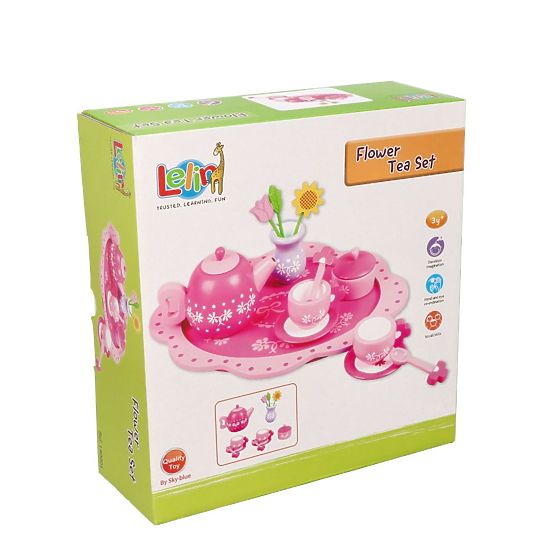 Wooden Tea Set with Flowers
