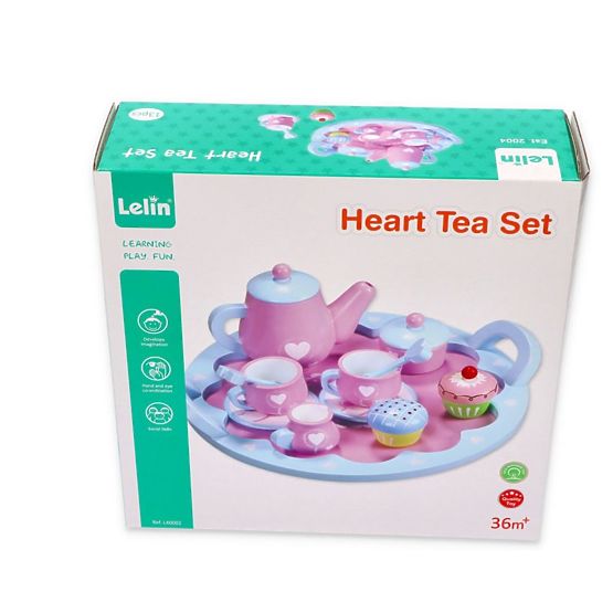 Wooden tea set with hearts