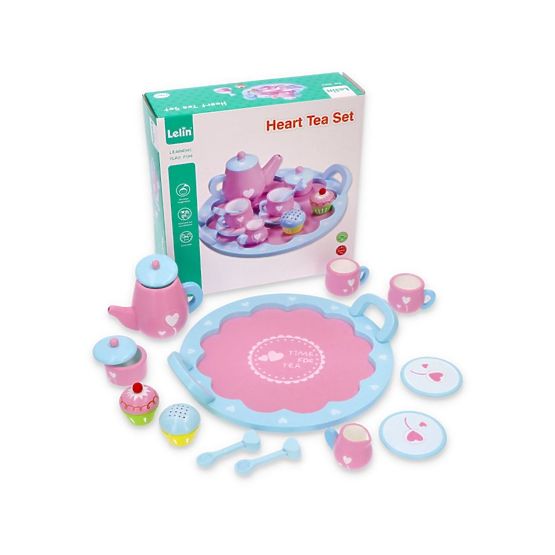 Wooden tea set with hearts