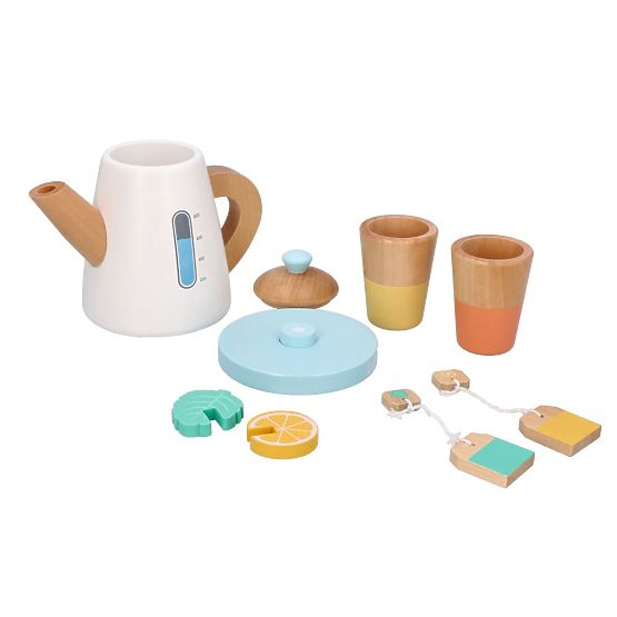 Wooden Tea Set with Teapot and Cups