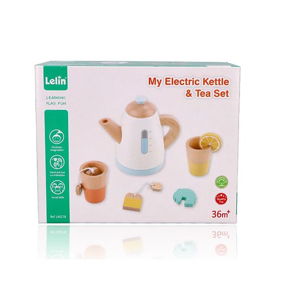 Wooden Tea Set with Teapot and Cups