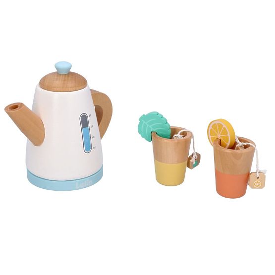 Wooden Tea Set with Teapot and Cups