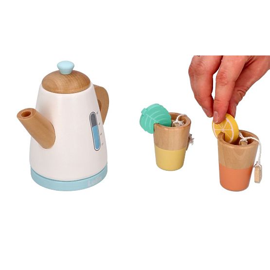 Wooden Tea Set with Teapot and Cups