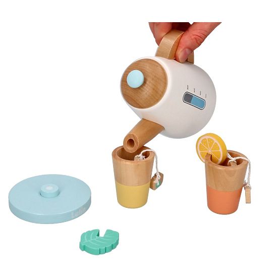 Wooden Tea Set with Teapot and Cups