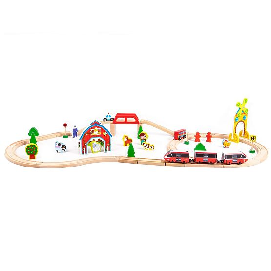 Wooden train track with battery train