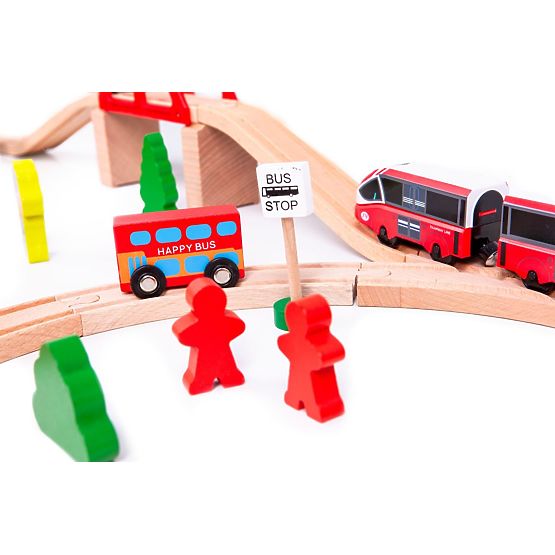 Wooden train track with battery train