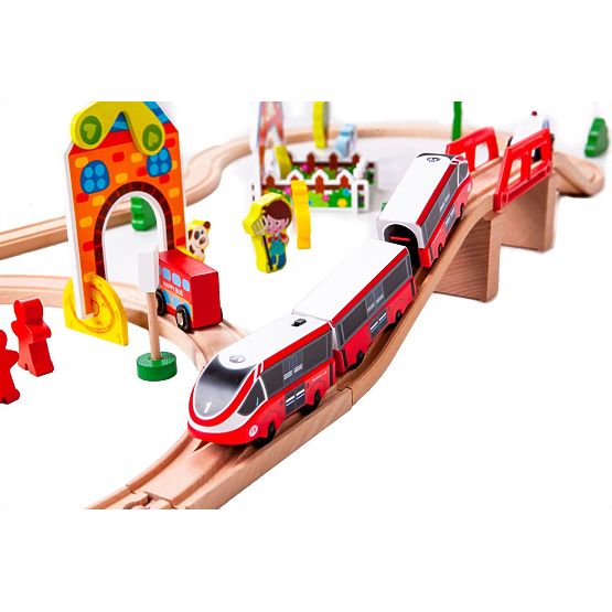 Wooden train track with battery train